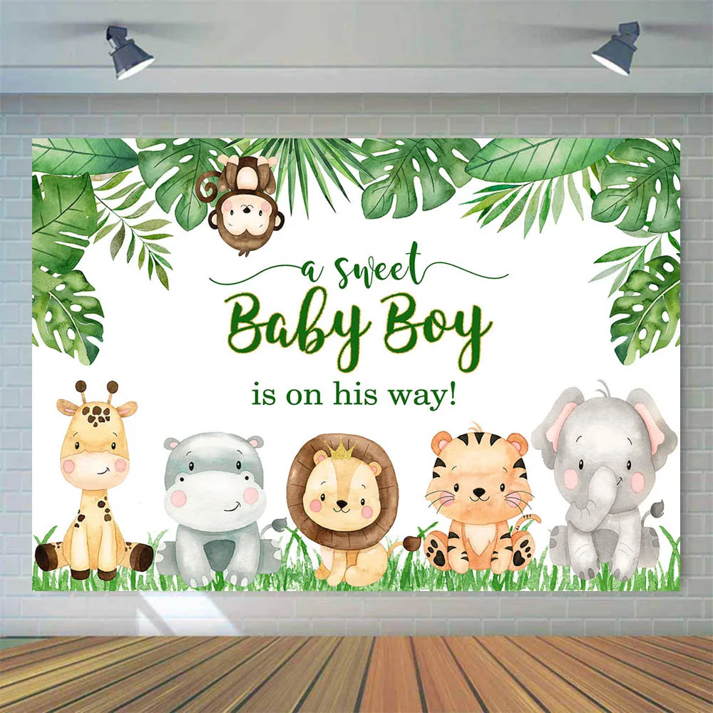Mocsicka Jungle Safari Birthday Backdrop Photography Green Leaves Baby Shower Wild One Background Studio Photo Shoot Party Decor