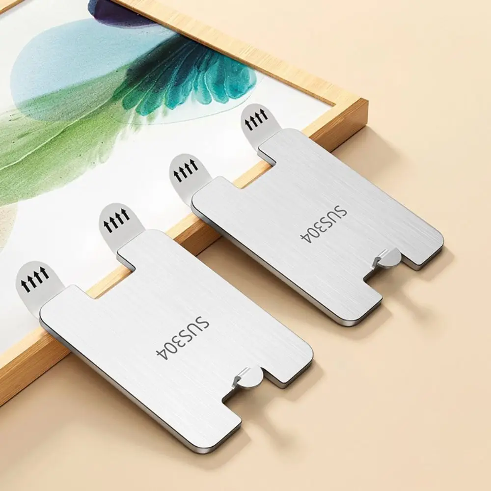 8 PCS Stainless Steel Photo Frame Hooks No Punching Waterproof Hanging Picture Hangers Traceless Silver Adhesive Picture Hangers