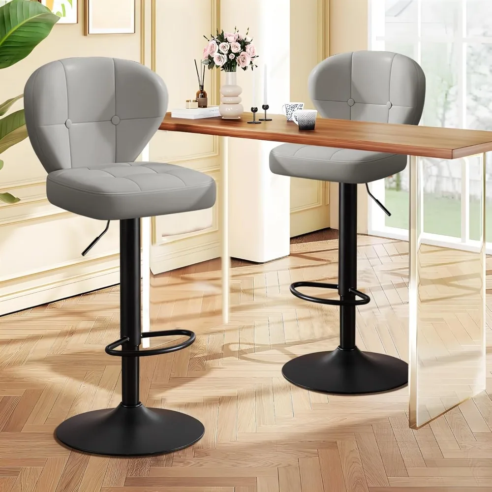 Bar Stools Set of 4, Adjustable Swivel Bar Chairs with 360° Rotation, Padded Counter Stools with Back and Footrest for Kitchen