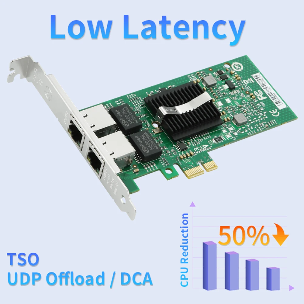 بطاقة شبكة Intel 82576-T2 ثنائية المنفذ PCI-E X1 جيجابت إيثرنت 10/100/1000 ميجابت في الثانية محول LAN وحدة تحكم سلكية NIC Server PC