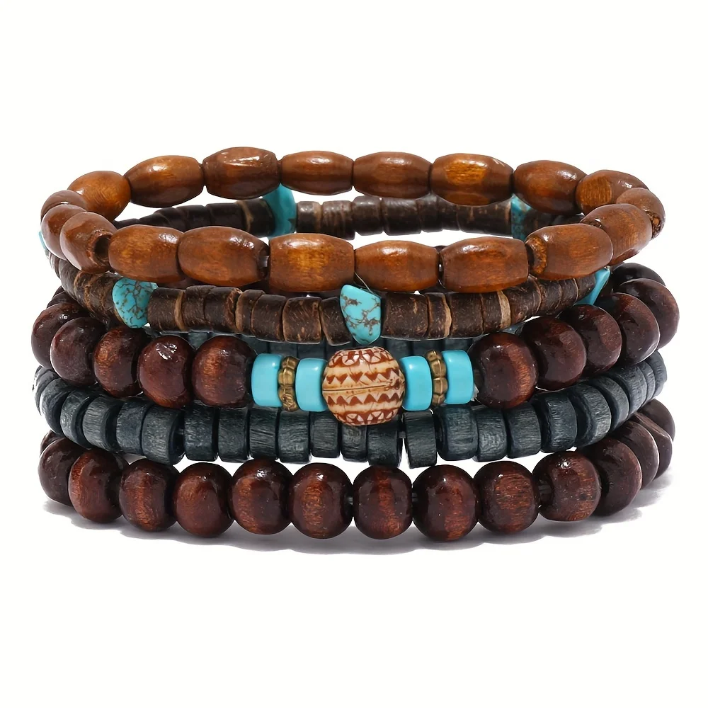 Vintage kruis meerlaagse kralen houten kralen herenarmband meerdelige set armband