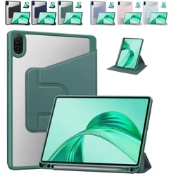 Case for Huawei Honor Pad X8a 11 inch 2024 360-Degree Rotation PU Three fold Before Supporting Pransparent with Pen Slot