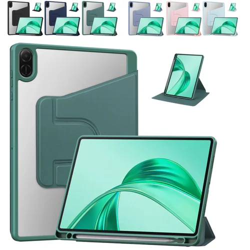 Imagen 1 del producto Funda para Huawei Honor Pad X8a 11 pulgadas 2024 Rotación de 360 grados PU Tres pliegues antes de soportar Pransparente con ranura para bolígrafo
