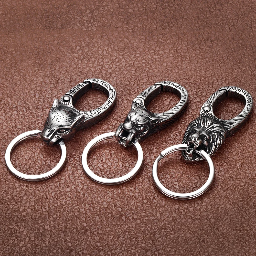 Stainless Steel Animal Vintage Key Chain for Jewelry Making Accessories Men Lobster Clasps Findings Egale Lion Skull Cow Wolf