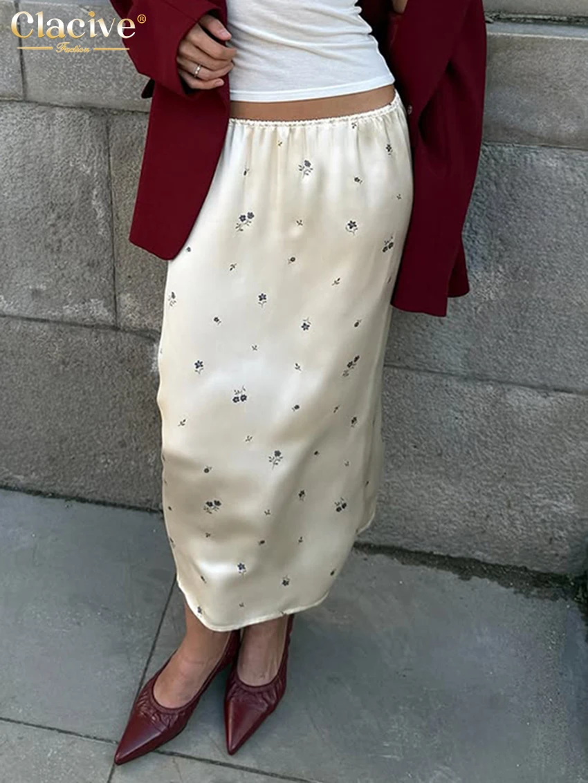 

Clacive Casual Loose Print Skirt For Women 2025 Fashion High Waist Long Skirt Ladies Elegant Classic Skirt Female Clothing