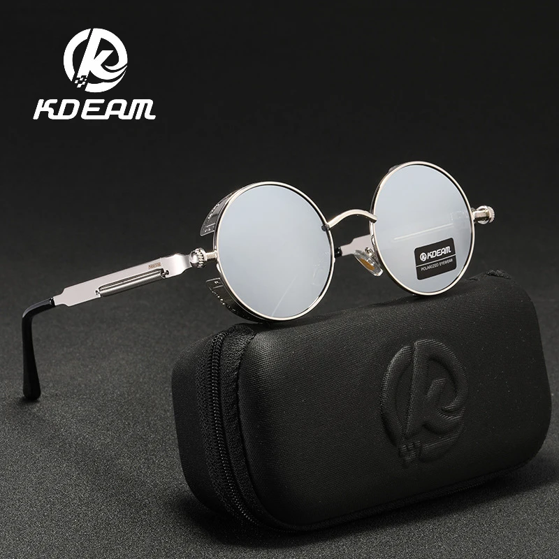 

KDEAM High Quality Metal Punk Style Sunglasses Men Women Round Glasses Brand Design Vintage Polarized Sun Glasses Oculos de sol