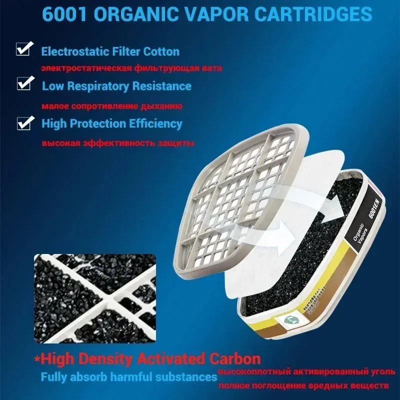Organic 6001 Respirator Cartridge 5N11 Cotton Filter 501 Set Replace For 3m Gas Mask 6200/6800/7502 Painting Mask Accessories