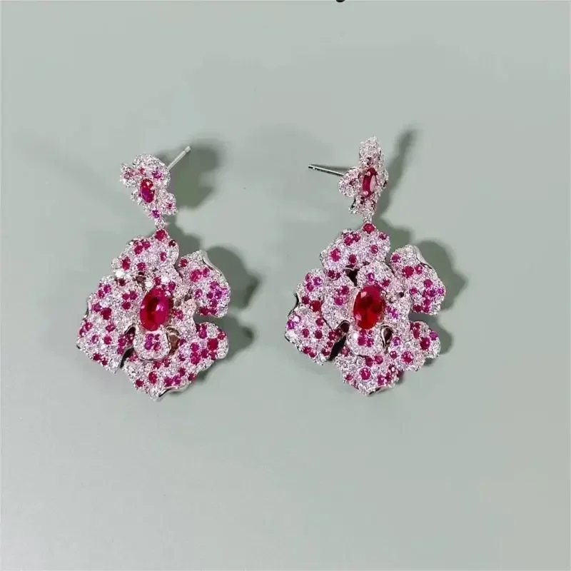 Pirmiana 2023 Hot Sale Flower Shape S925 Silver Three-color Earrings Zircona Gemstones Jewelry for Woman Gift