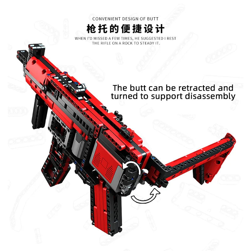MOC-29369 wojskowy MP5 zmotoryzowany pistolet maszynowy klocki do broni palnej Model elektryczny M249 zestaw broni cegลa zabawka dla dzieci prezent