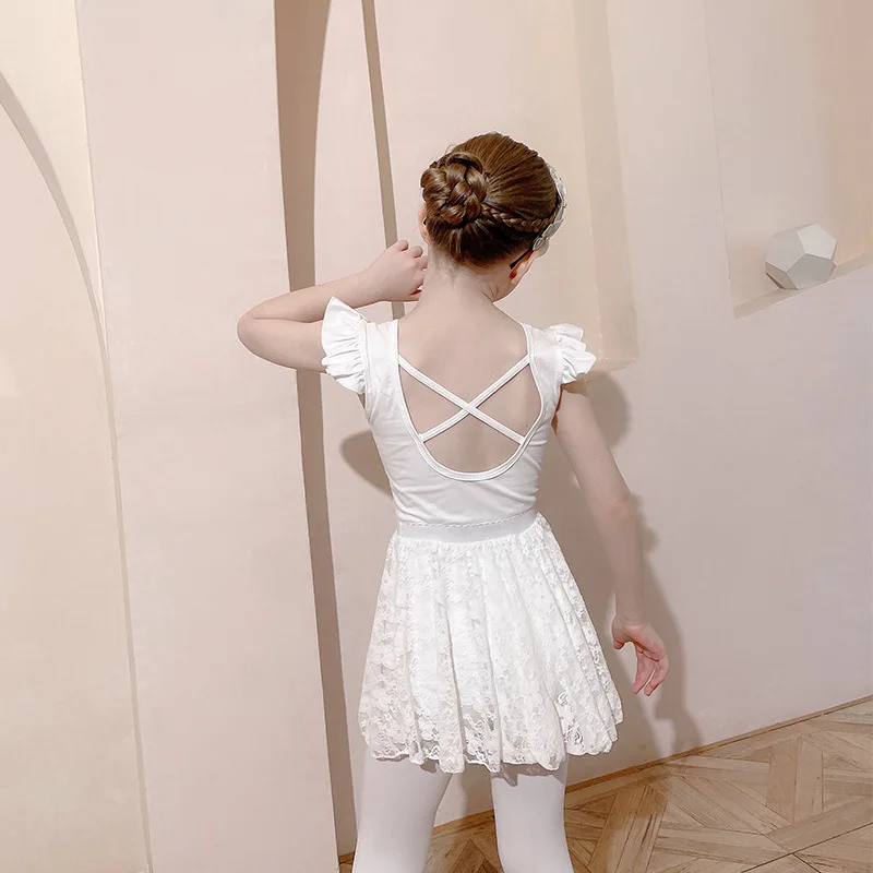 Ragazze Ballet Tutu body Criss Cross Strap Back Flutter Ruffle Sleeve Ballerina Outfit Dance Dress for Toddler ginnastica Swan