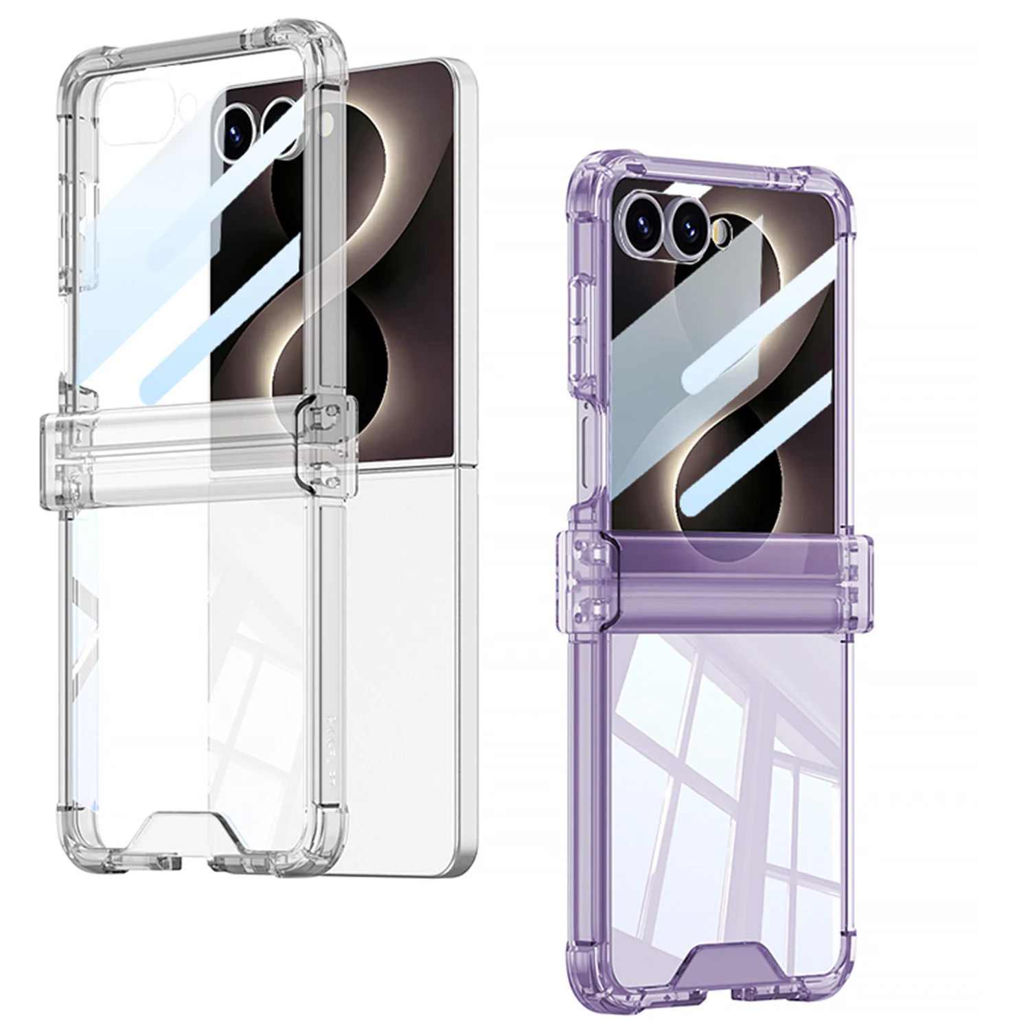 For Samsung Galaxy Z Flip 8 Case Transparent Silicone Folding Hinge Four Corner Anti Drop Protection Hard Cover With Mirror Film
