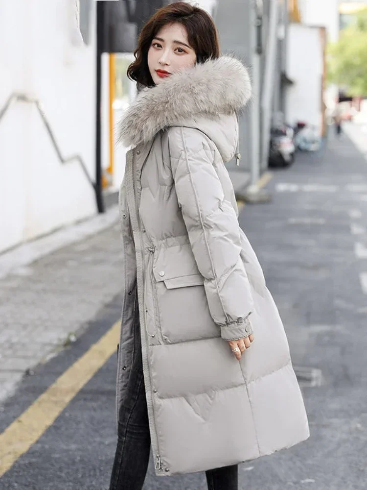 2022 New Fashion Winter Women Jacket 90% White Duck Down Real Natural Raccoon Fur Collar Loose Coats Warm Outerwear Streetwear