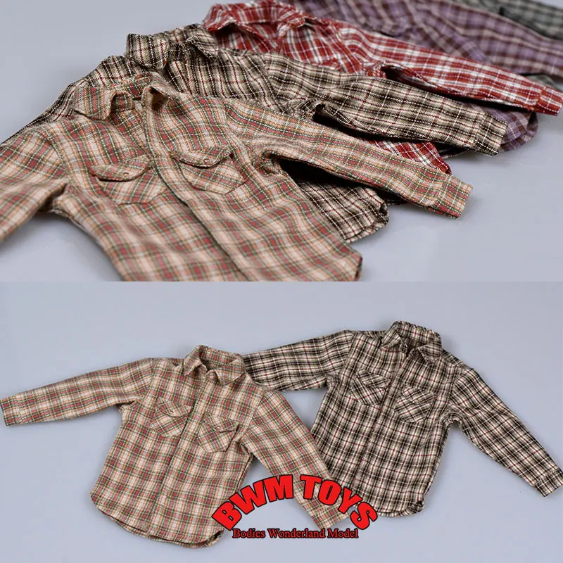 In Stock 1/6 Scale Male Soldier Casual Collar Long Sleeves Plaid Shirt Model Clothes For 12Inch Action Figure Doll Body