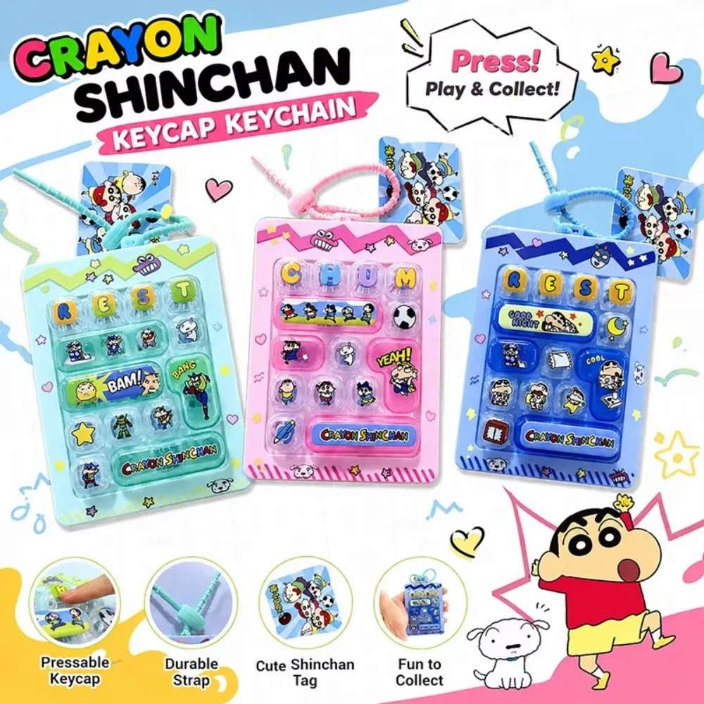 Crayon Shin chan Keycap Keychain Cartoon Anime Pendant Bag Charm Gift for Anime Fans Mini Keyboard Stress Relief Fidget Toy