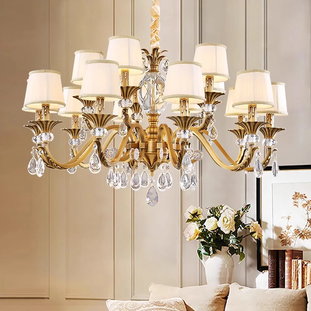 VH Hotel Villa Luxury Copper Chandelier Modern Design Crystal Adjustable Height Vintage Classic Lobby Lighting Pendant Lights
