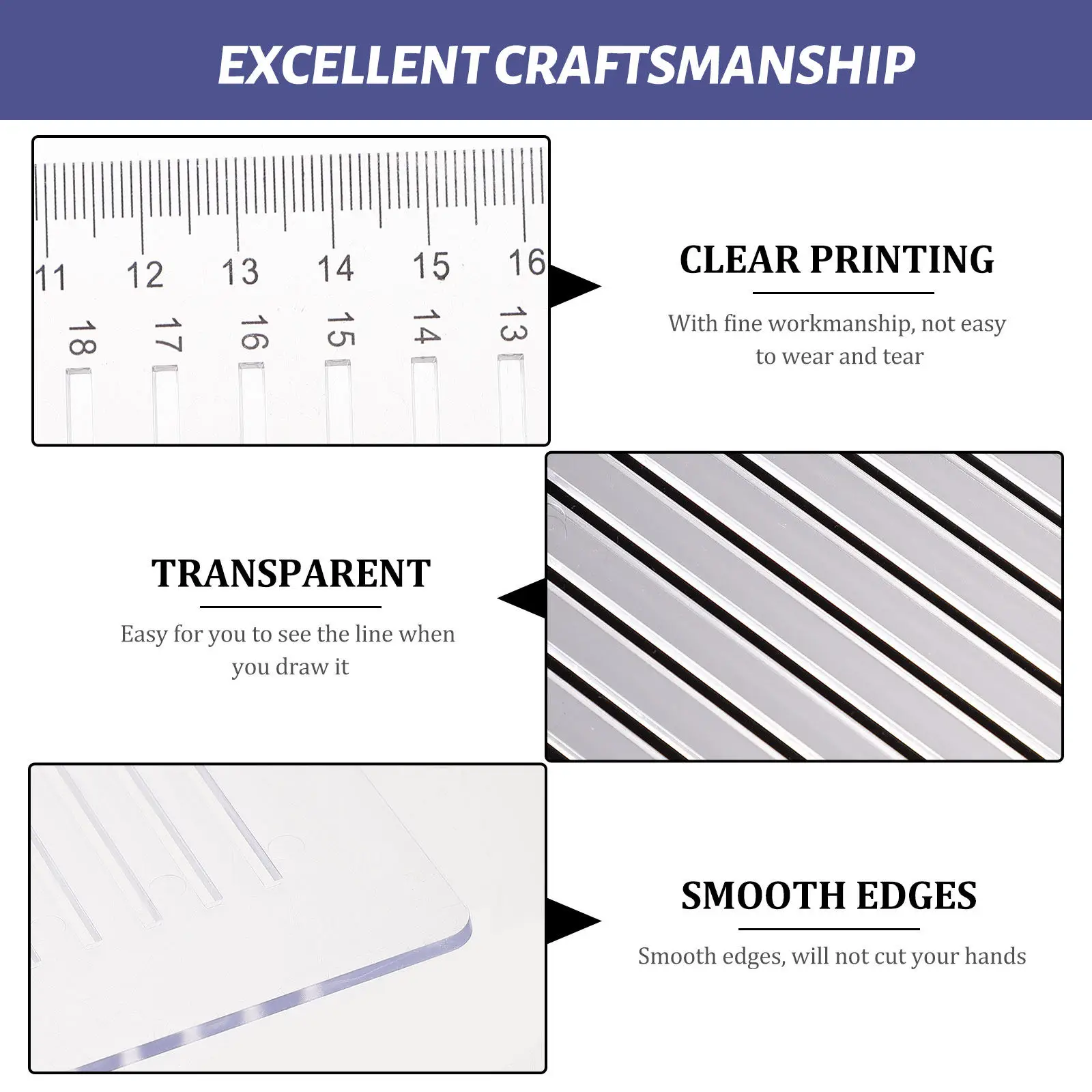 Sturdy Transparent Line Drawing Ruler Measuring Tool for Students Exams School Supplies Creative Exam Answering