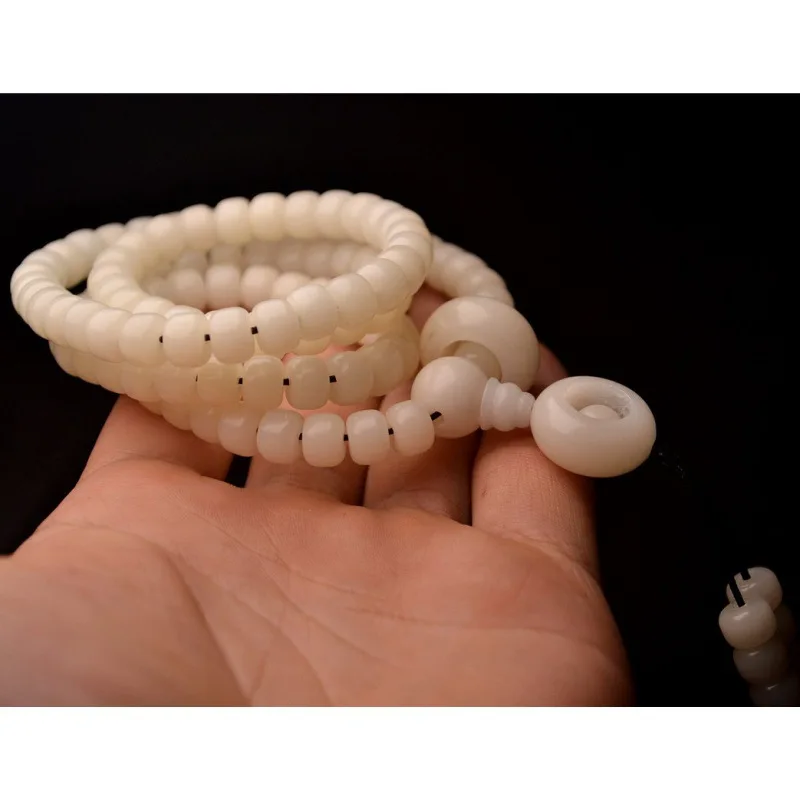 Ornament White Corypha Umbraculifea Bracelet108White Jade Bodhi Root Bracelet Barrel beads7*9mmFactory Wholesale