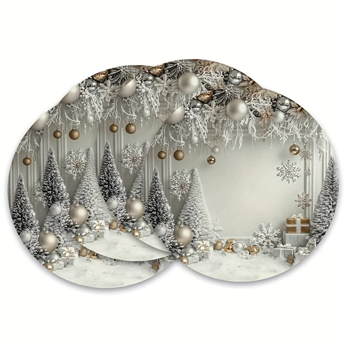 VIKAMA 4PC Christmas Cedar Golden Ball Table Mat Snowflake Pine Branch Dining Table Restaurant Christmas Decoration