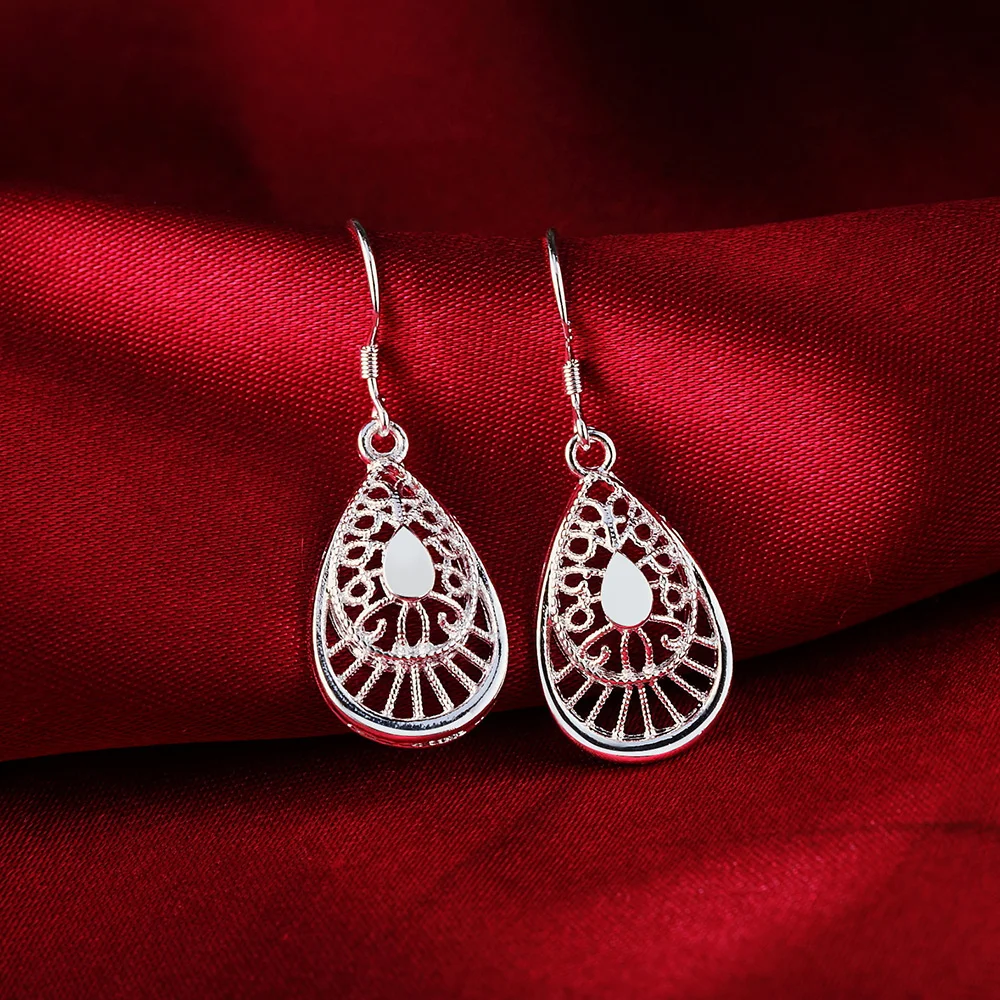 Meistverkaufte 925 Sterling Silber Vintage-Ohrringe Hochwertige Modeschmuck Weihnachtsgeschenk Geschnitzte Wassertropfen – Detail 5