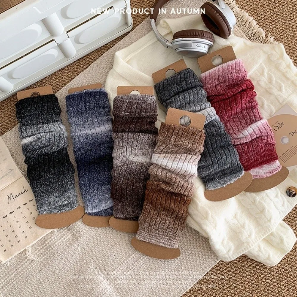 

New Gradient Color Leg Warmers Knitted Thickened Middle Tube Socks Harajuku Pile Sock Women