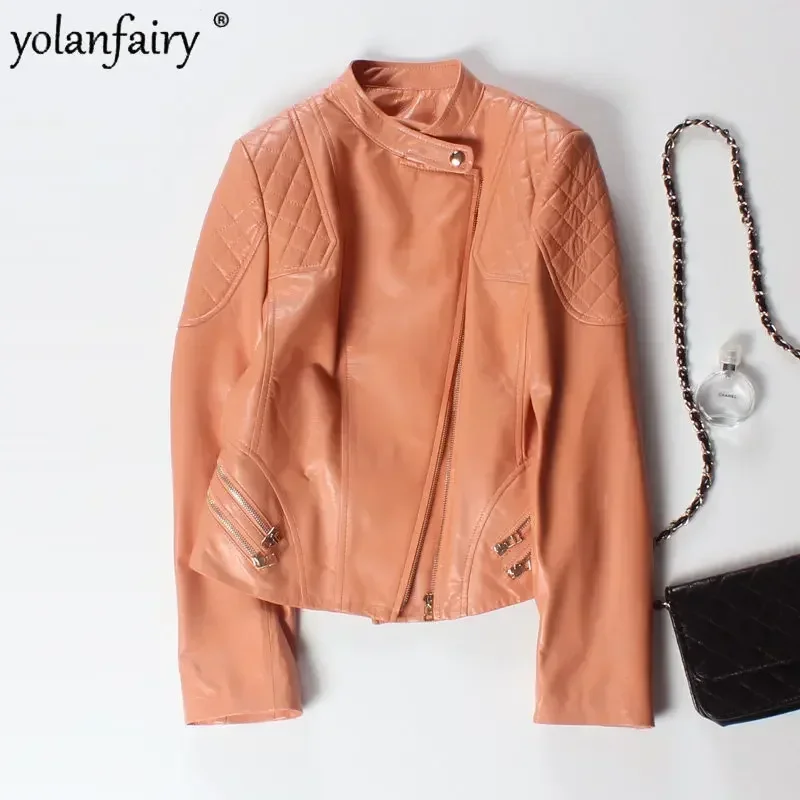 Abrigo de piel de oveja auténtica para mujer, Chaqueta corta ajustada para motocicleta, a la moda, oferta especial, primavera 2023