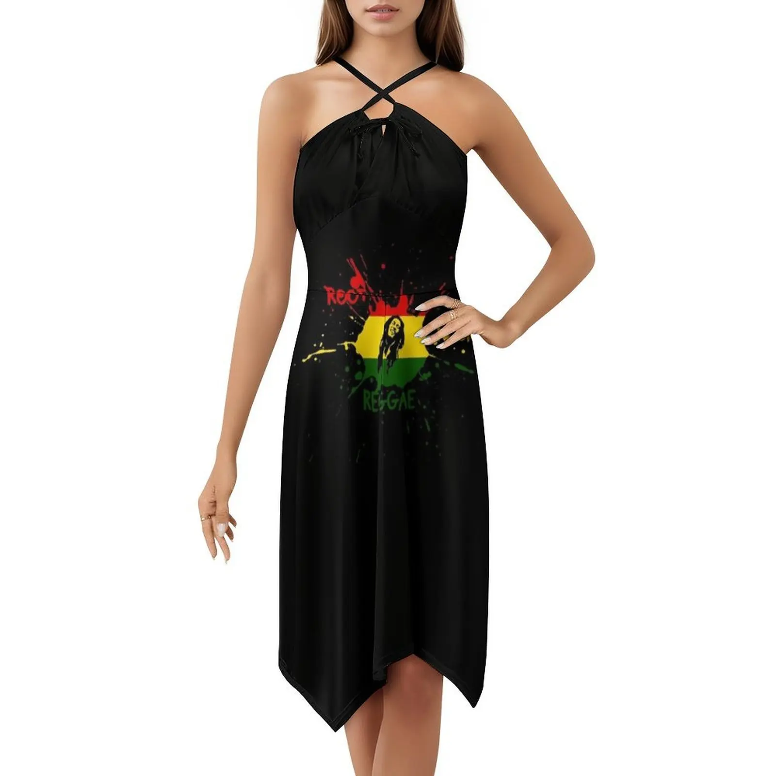 Rocha. Reggae! Vestido boêmio sem mangas para mulheres, vestidos de festa de praia estampados, roupas femininas reggae rasta