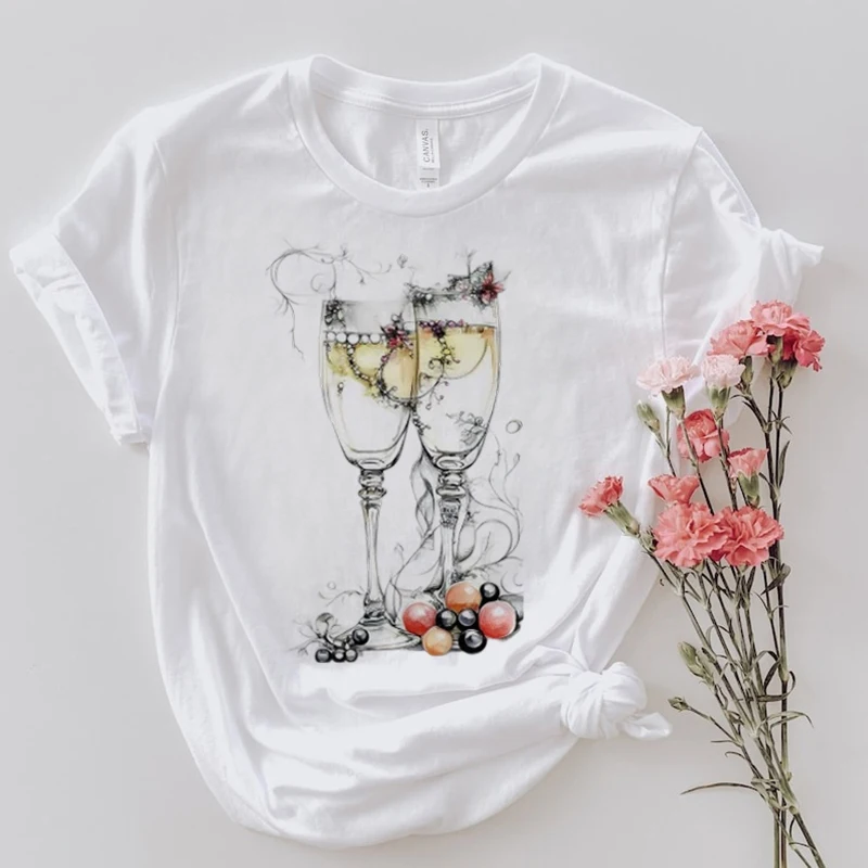 Toast to New Beginnings Trendy Printed T-Shirt Cartoon Cute Short Sleeved Women's Basic Top Clothing O-Neck Summer New T-Shirt