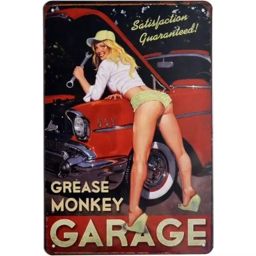 Pin-Up Garage Tin Sign Vintage Metal Art Auto Decor Man Cave Wall Decor