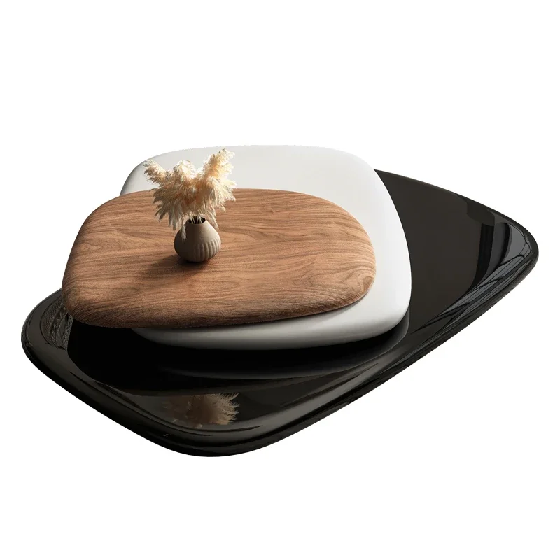 

Rotating coffee table living room home high-end walnut leather designer special-shaped medieval coffee table