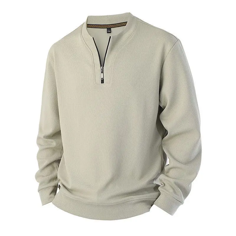Spring Men's Quarter-Zip Sweatshirt Casual Plain Social Light Weight Pullover Street Sweatshirt Loose-Fit Sportswear Pullover