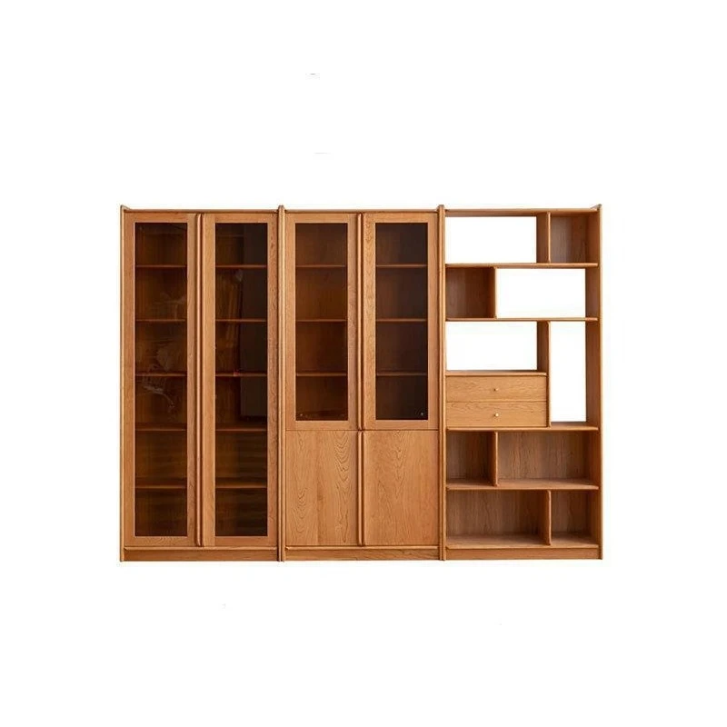 

Japanese-style solid wood cherry wood bookcase glass door, Nordic black walnut bookcase home floor combination