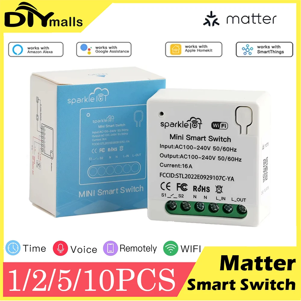 

Matter WiFi mini Smart Switch 16A Pass-through Disconnect Dual Control Outletorks Work With Apple HomeKit Alexa Google Home