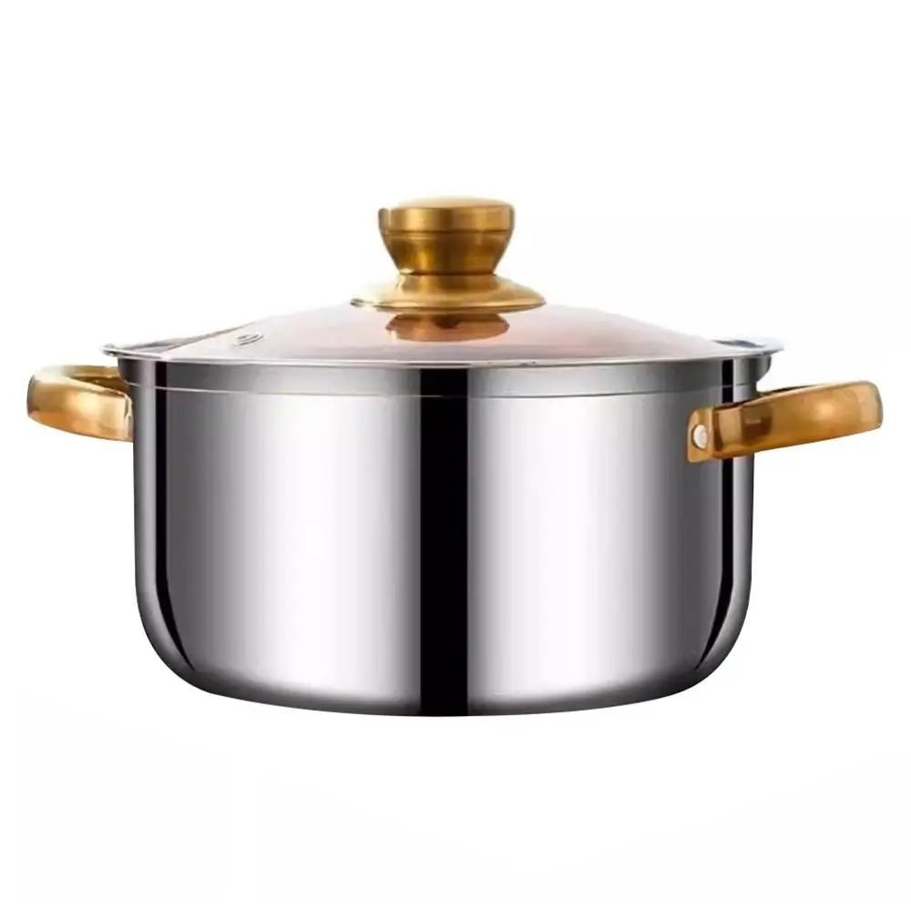 Olla duradera de acero inoxidable, olla espesa profunda con tapa, accesorios de cocina, apto para horno, Gas y lavavajillas