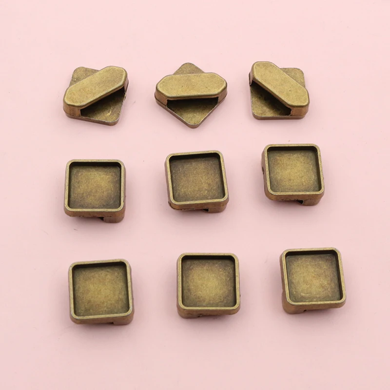 New Fashion 10pcs 10-20mm Inner Size Bronze Silver Plated Square Cabochon Base Setting Pendant,Fit  20mm Square Glass Cabochons