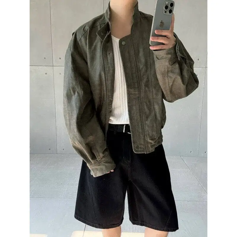 

Кожаная куртка TANGZ Studio American Waed с мотоциклетным воротником для мужчин, повседневная верхняя одежда, весна-осень, укороченная, на молнии