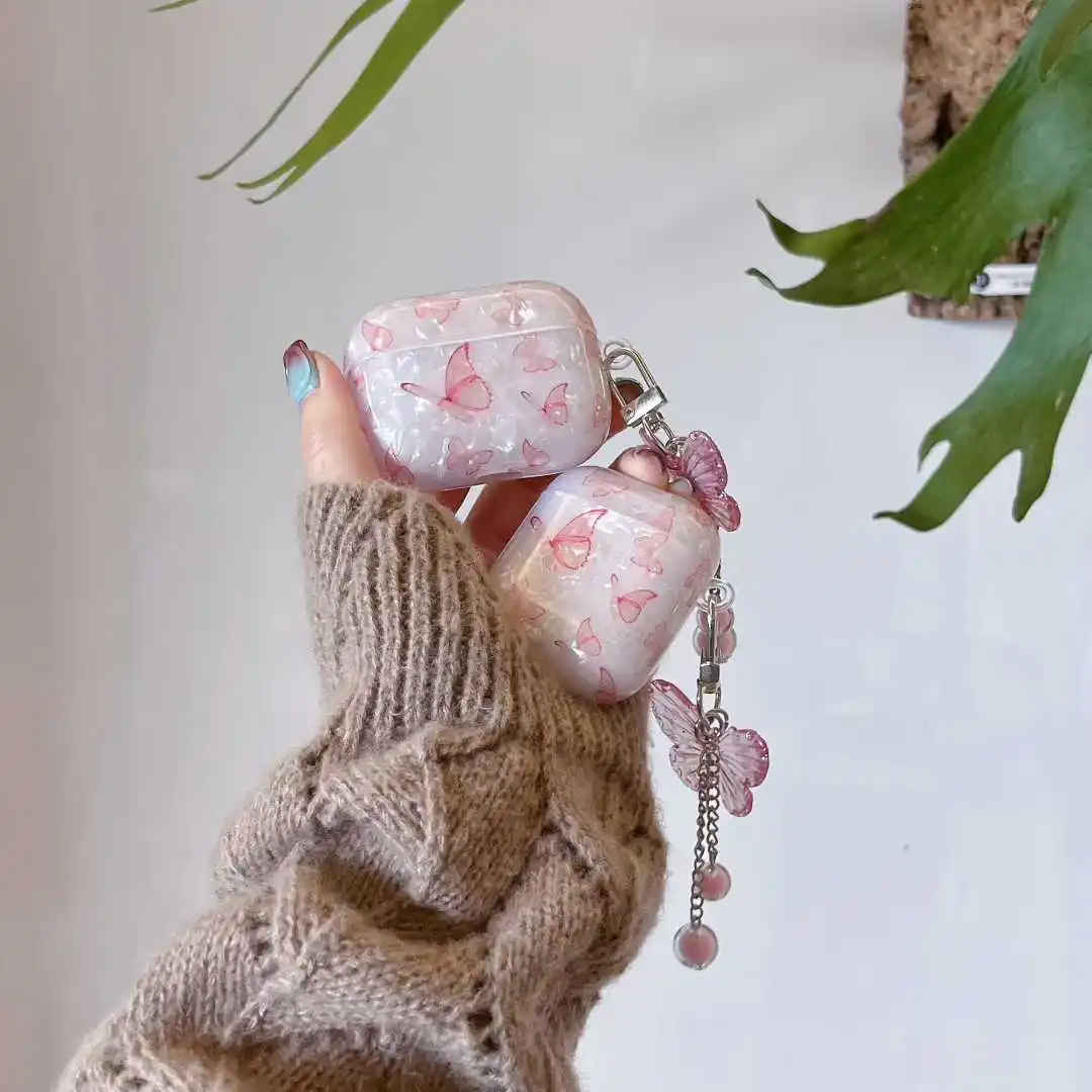 Pink Shell Symphony Butterfly per AirPods 1 2 3 4 Custodia per auricolari per AirPods Pro3 2025 New Pro 2 Custodia protettiva senza fili