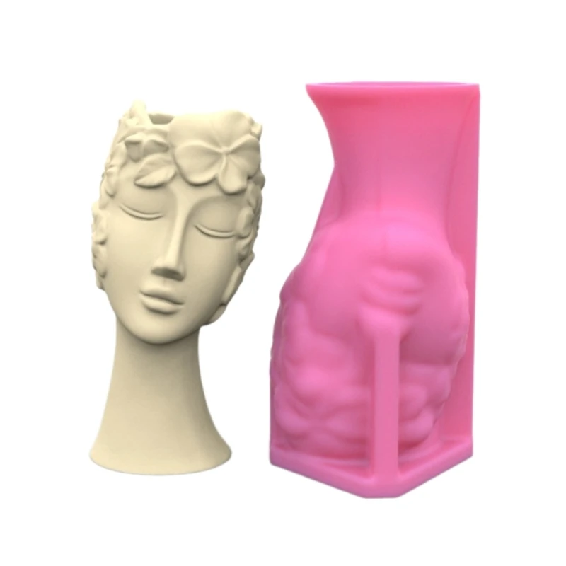 652F Flowerpot Silicone Molds Concrete Vase Molds Simple Portrait Statue Succulents Planter Mould Cement Gypsums Molds Decors