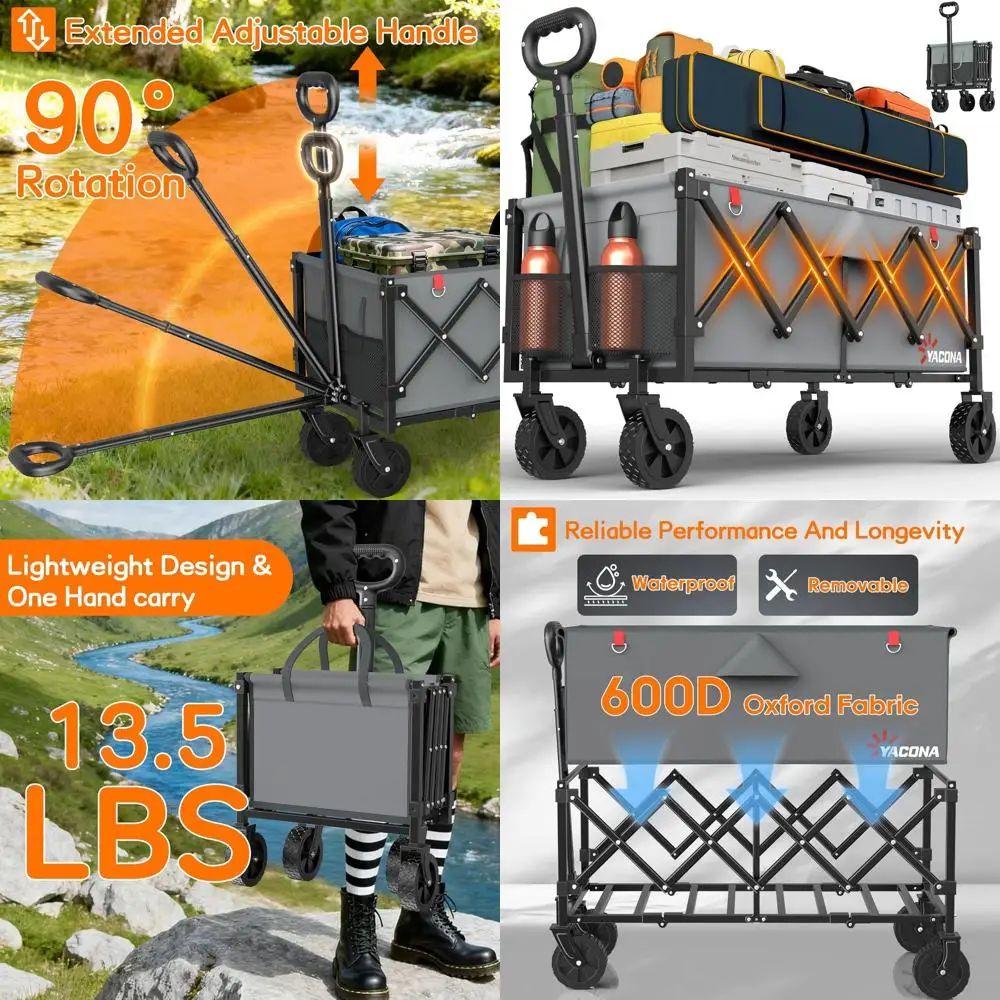 

Складная тележка-вагончик 35 Long Extra Large, грузоподъемность 360 фунтов, портативная универсальная тележка для улицы, покупок и спорта