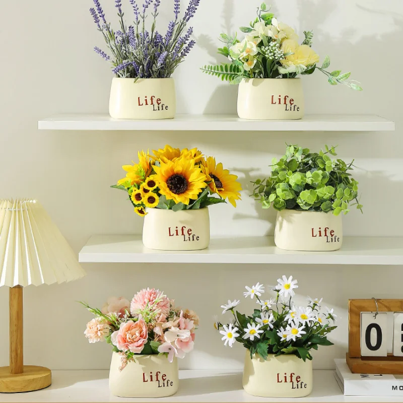 Artificial Red Berry Flower Arrangement – Decorative Desktop Planter with Fake Greenery in a Ceramic-Look Plastic Vase