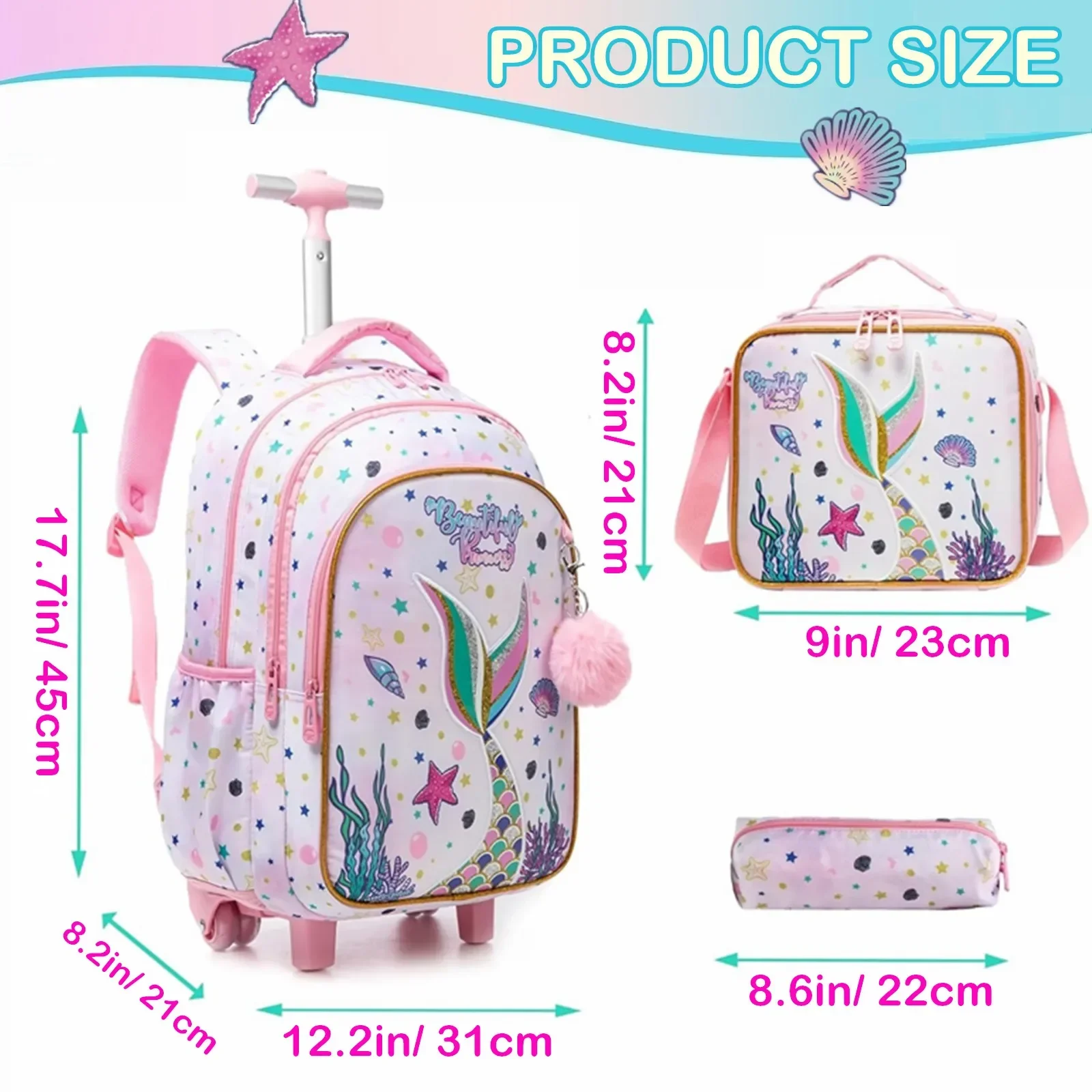 Children's School Backpack with Wheels Kids Wheeled School Bag Teenagers Bag Girls Canvas Backpack Travel Luggage Trolley Bags