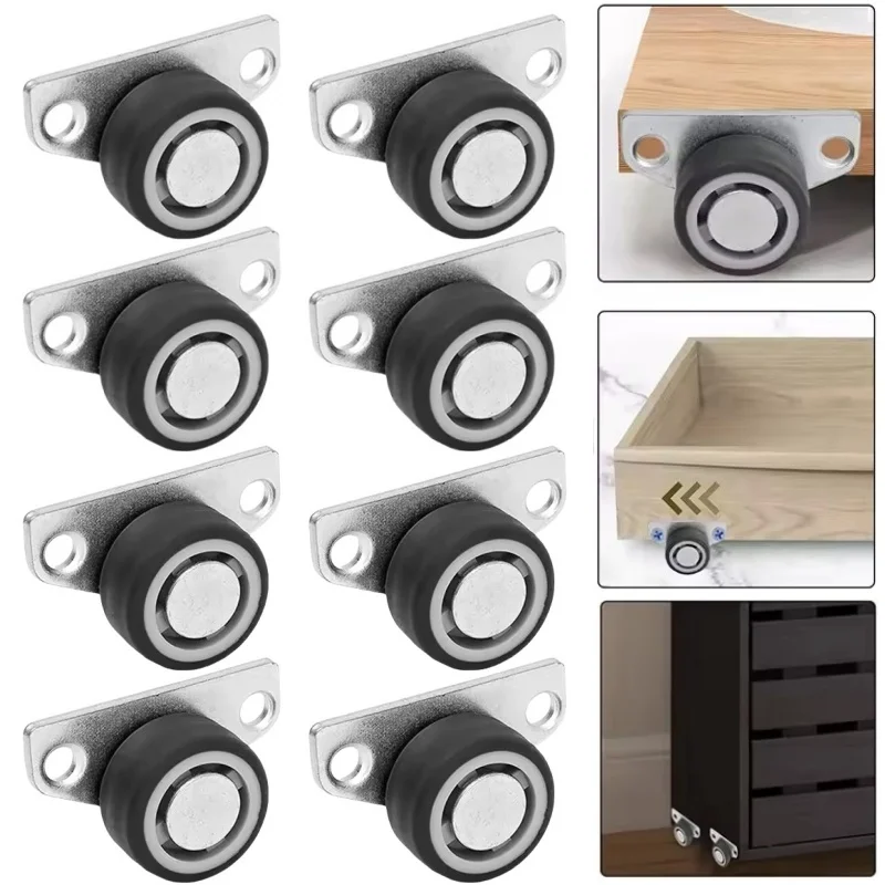 Side Mounted Roller Directional Track Pulley Silent TPE Rubber Wheels Universal Furniture Caster Drawer Cabinet Effortless Wheel