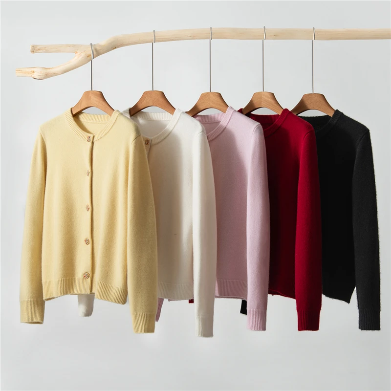 100% Pure Cashmere Knitted Cardigan Women's Sweater with  Diamond Buttons Versatile Autumn Winter New Arrival Warmth ...