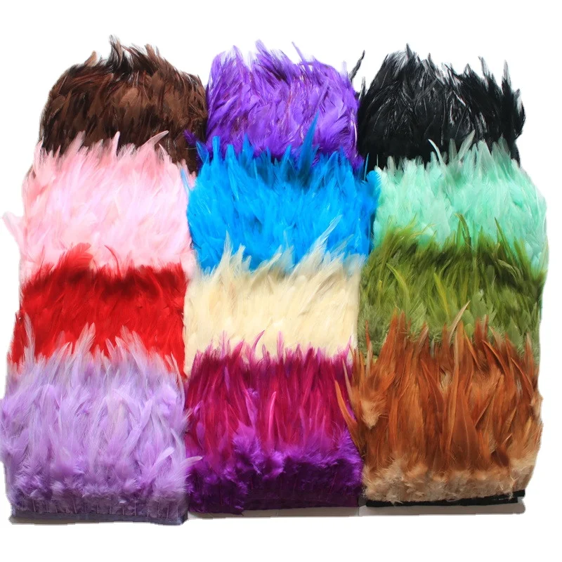 10 Meter Rooster Feathers Trims 10-15CM 4-6inch Strip for Wedding Party Clothing Chicken Feather Trim