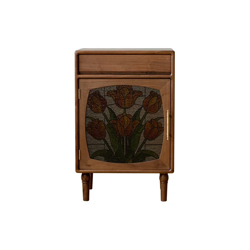 

black walnut national style chest retro solid wood bedside table living room storage cabinet bedroom drawer cabinet side cabinet