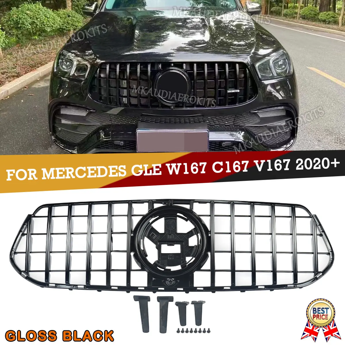 

Magickit Gloss Black Front Grille Fit MercedesBenz GLE-Class W167 2020-2022 Car Accessories Tools ABS