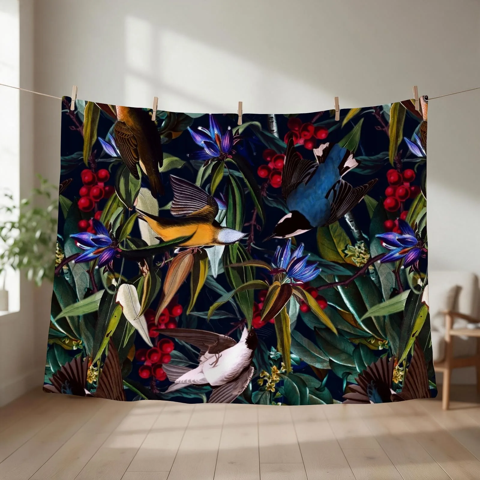 Midnight Birds I Throw Blanket Soft Big Plush Sofas Decorative Beds Blankets