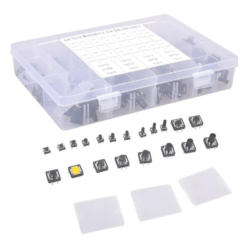 250Pcs 6x6mm 12x12mm Push Button Switch Micro Momentary Tact Assortment