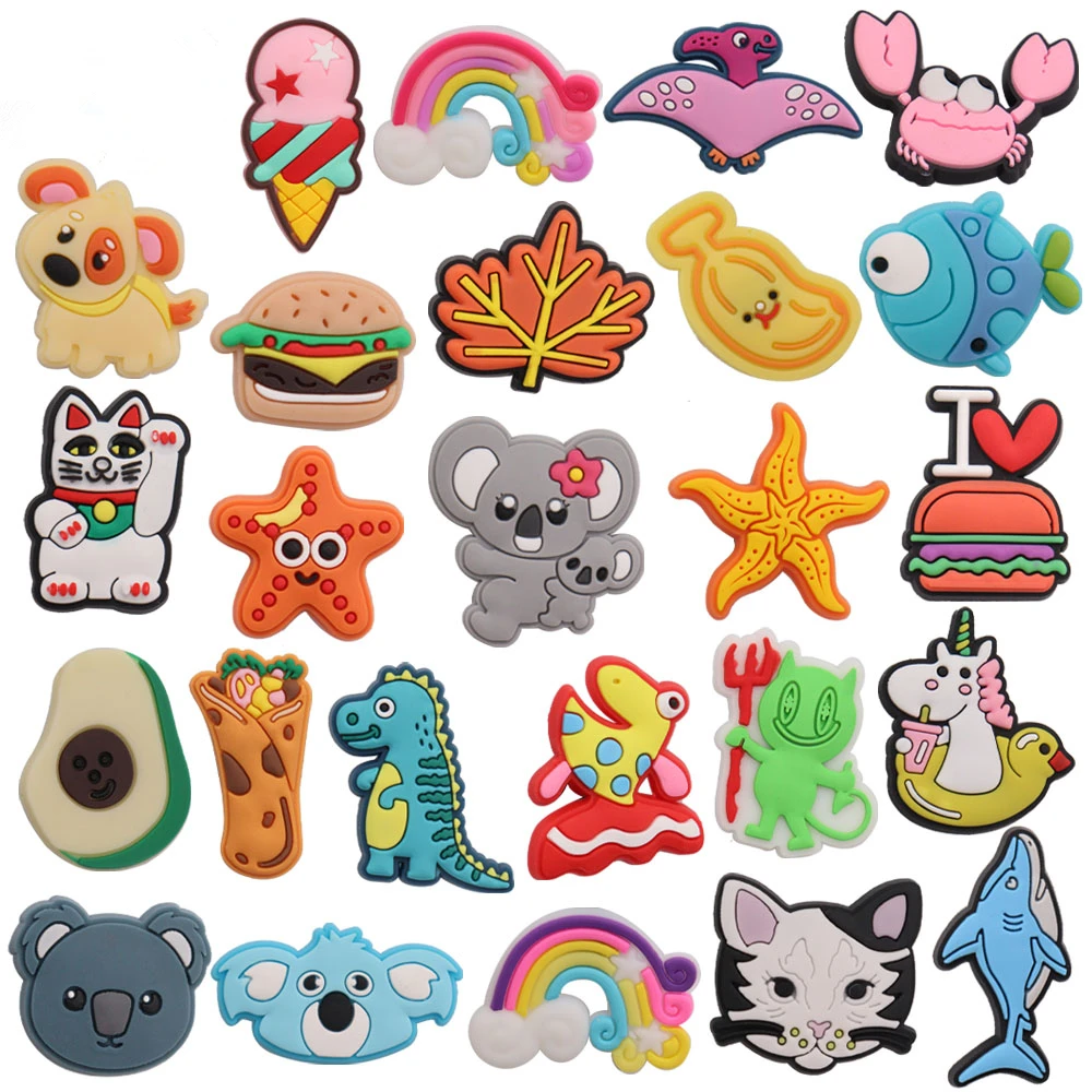 

50Pcs Wholesale PVC Mix Cats Maple Leaf Dinosaur Adorable Shoes Button Charms Accessories Fit Kids Backpack