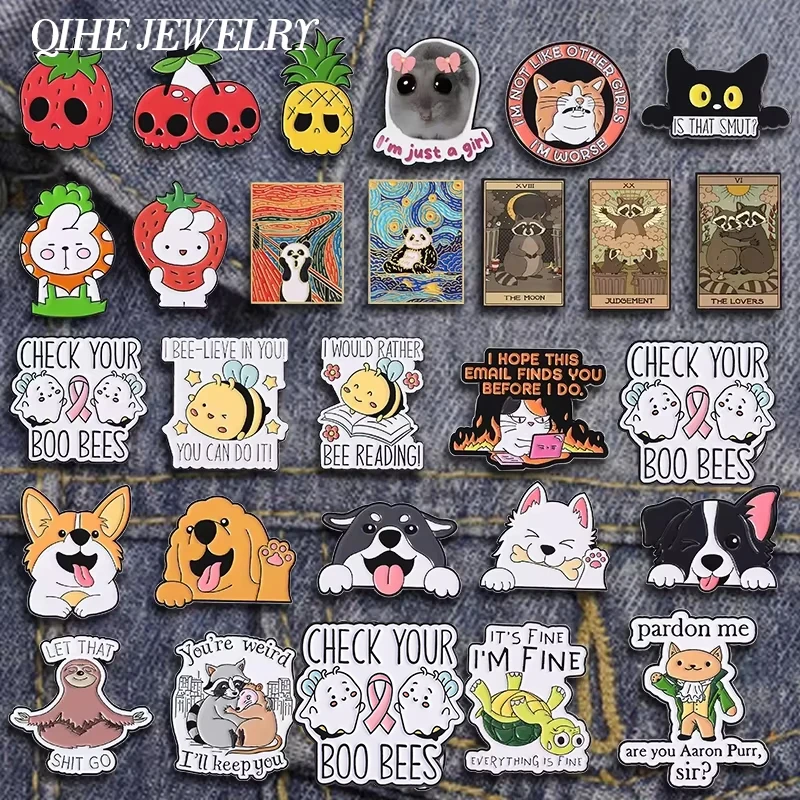 Cartoon Niedlichen Hund Waschbär Kaninchen Brosche Emaille Pins Kreative Tier Zitate Brosche Revers Abzeichen Rucksack Zubehör Schmuck Geschenk
