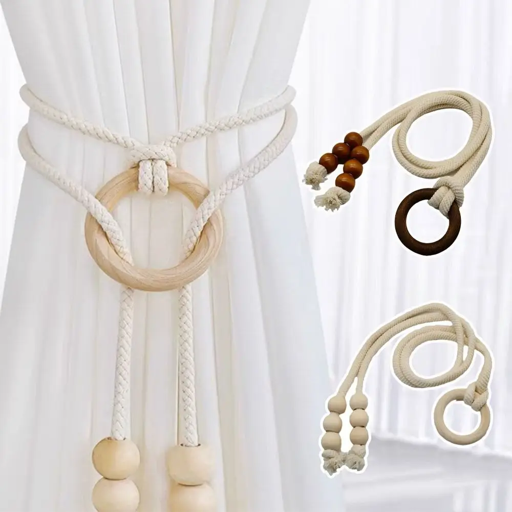 1Pc Einfache Fringe Perlen Vorhang Strap Einstellbare Vorhang Raffhalter Quaste Holz Perle Vorhang Seil Vorhang Schnalle Hause Vorhang